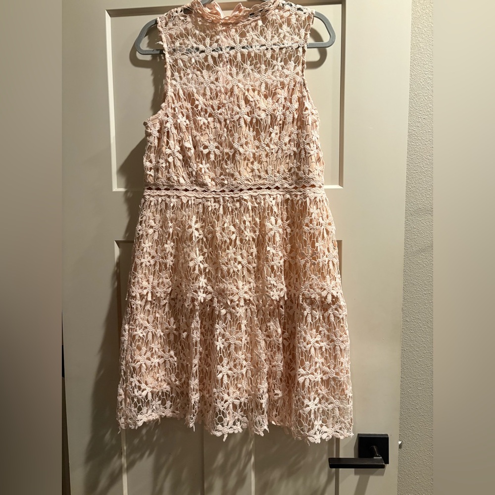 Boohoo Soft Pink Lace Dress - Size 16 - Cottagecore, Romantic, Boho Revival